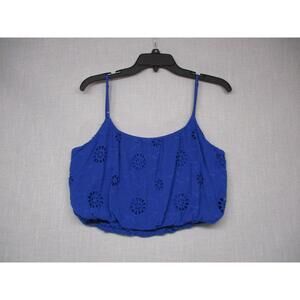 Rewind Boho Blue Broderie Anglaise Feminine Trendy Cami Top Womens Size Large
